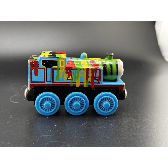 Thomas & Friends Wooden Railway Paint Splattered Thomas Vtg 2003 Train Engine - Picture 7 of 13